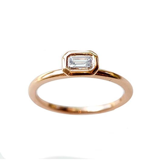 Bezel Set Emerald Cut Diamond in Rose Gold - Rings - Jewelry Collections