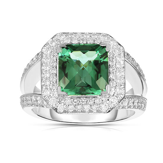Green Emerald and Diamond Ring in Platinum | Marisa Perry by Douglas Elliott