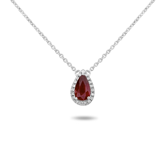 Pear-shaped Ruby Halo Necklace 18k White Gold - Uncategorized