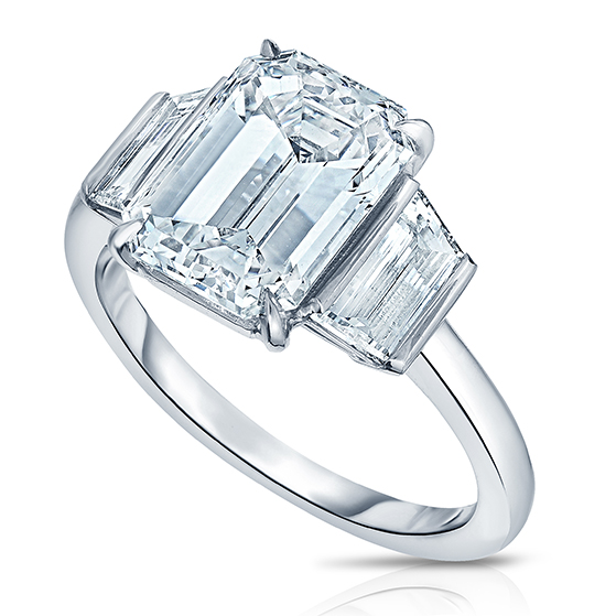 Emerald Cut Diamond Three Stone Ring With Trapezoids | Marisa Perry by ...