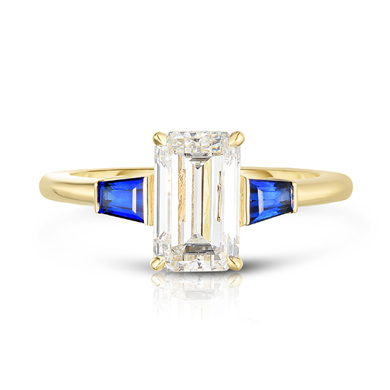 Emerald cut diamond with sapphire deals baguettes