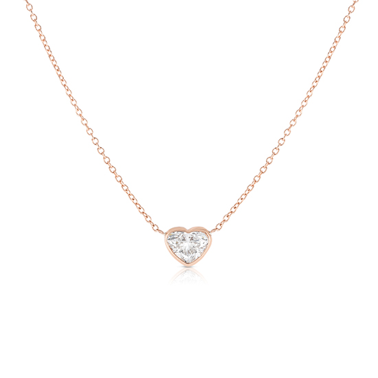 Bezel Set Heart Shape Diamond Solitaire Necklace 14K Rose Gold | Marisa Perry