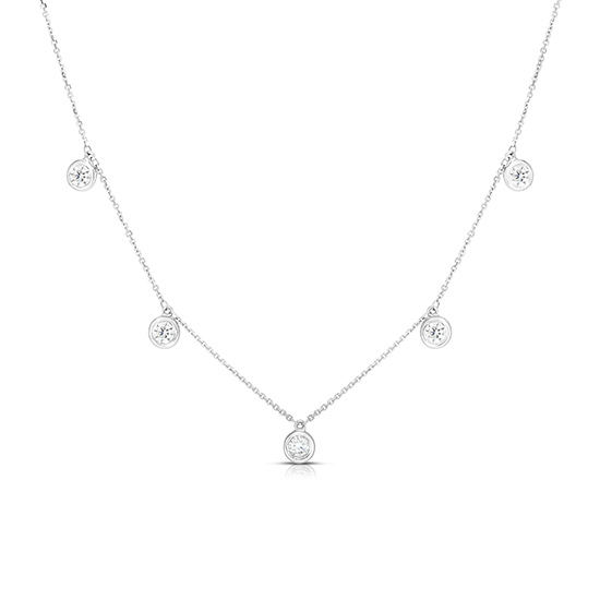 5 Diamond Drop Bezel Necklace 14k White Gold - Necklaces Jewelry ...