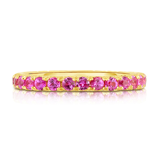 Micro Pave Real Sapphire selling Wedding band, 14k Rose Gold Sapphire Stacking ring, pink sapphire eternity band, september birthstone, women gift