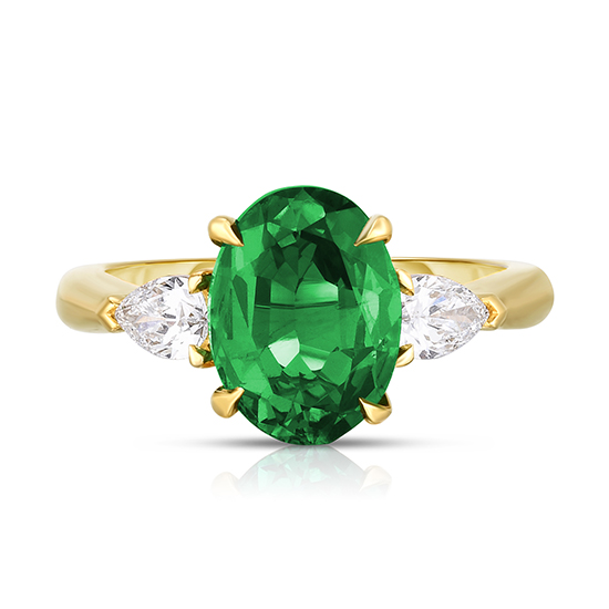 Oval Cut Emerald Three Stone Ring With Pear Shape Diamonds Marisa Perry By Douglas Elliott 0561