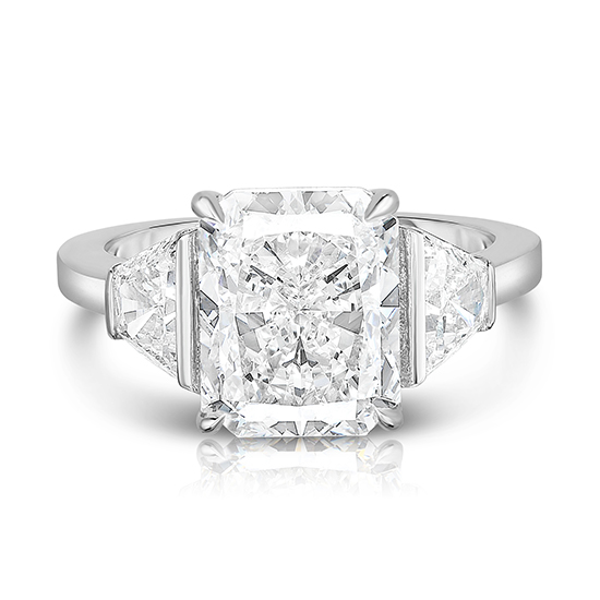 Radiant Cut Diamond Three Stone Ring with Trapezoids | Marisa Perry by ...