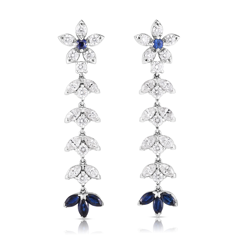 The Emily Earrings with Diamonds and Blue Sapphires Platinum | Marisa Perry by Douglas Elliott