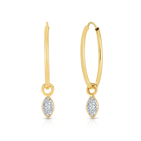 Hoop Earrings with Marquise cut Diamonds 14K Yellow Gold | Love and ...