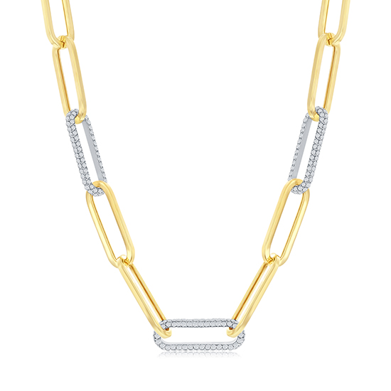 Paperclip Chain Necklace with Single Diamond Pavé Link 14K Gold | Marisa Perry