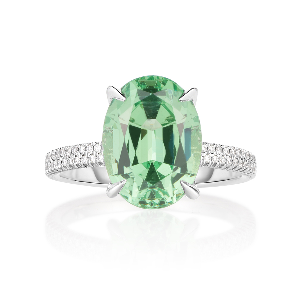 Striking Green Garnet Engagement Ring with Double Row Pave | Marisa Perry By Douglas Elliott