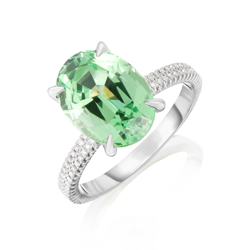 Striking Green Garnet Engagement Ring with Double Row Pave | Marisa Perry By Douglas Elliott