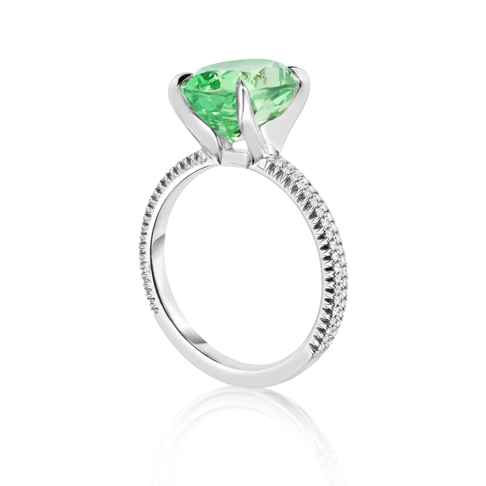 Striking Green Garnet Engagement Ring with Double Row Pave | Marisa Perry By Douglas Elliott