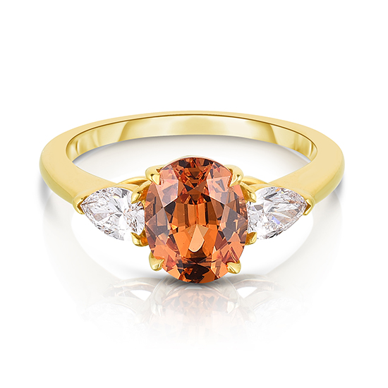 Oval Mandarin Garnet Three Stone Engagement ring with Pear side stones ...