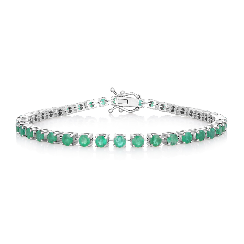 Green Emerald Tennis Bracelet 18k White Gold