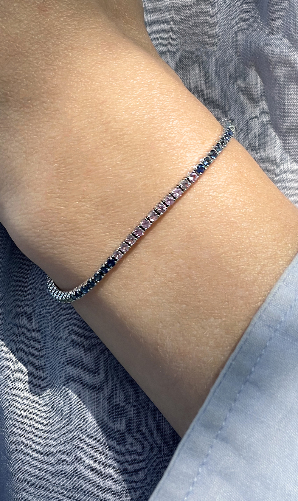 Ombre Rainbow Tennis Bracelet 18k White Gold