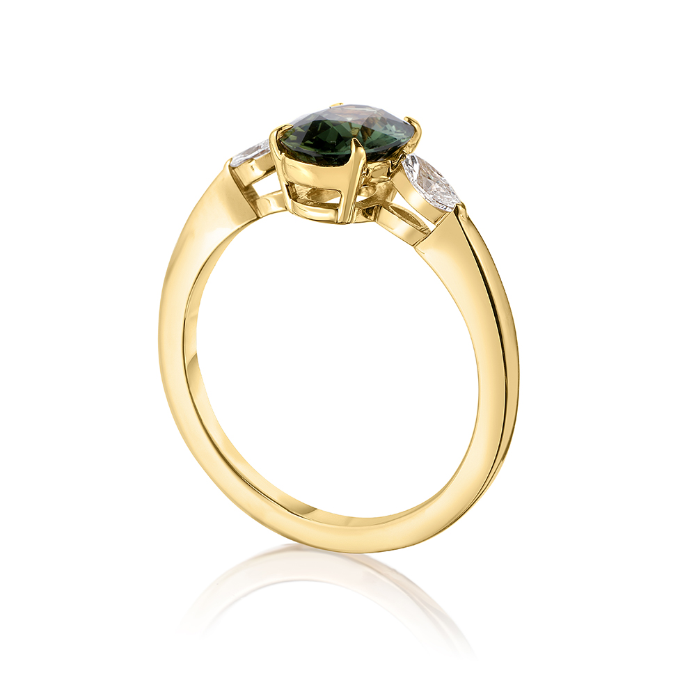 Oval Green Sapphire with Marquise Diamonds 3 Stone Ring | Marisa Perry by Douglas Elliott