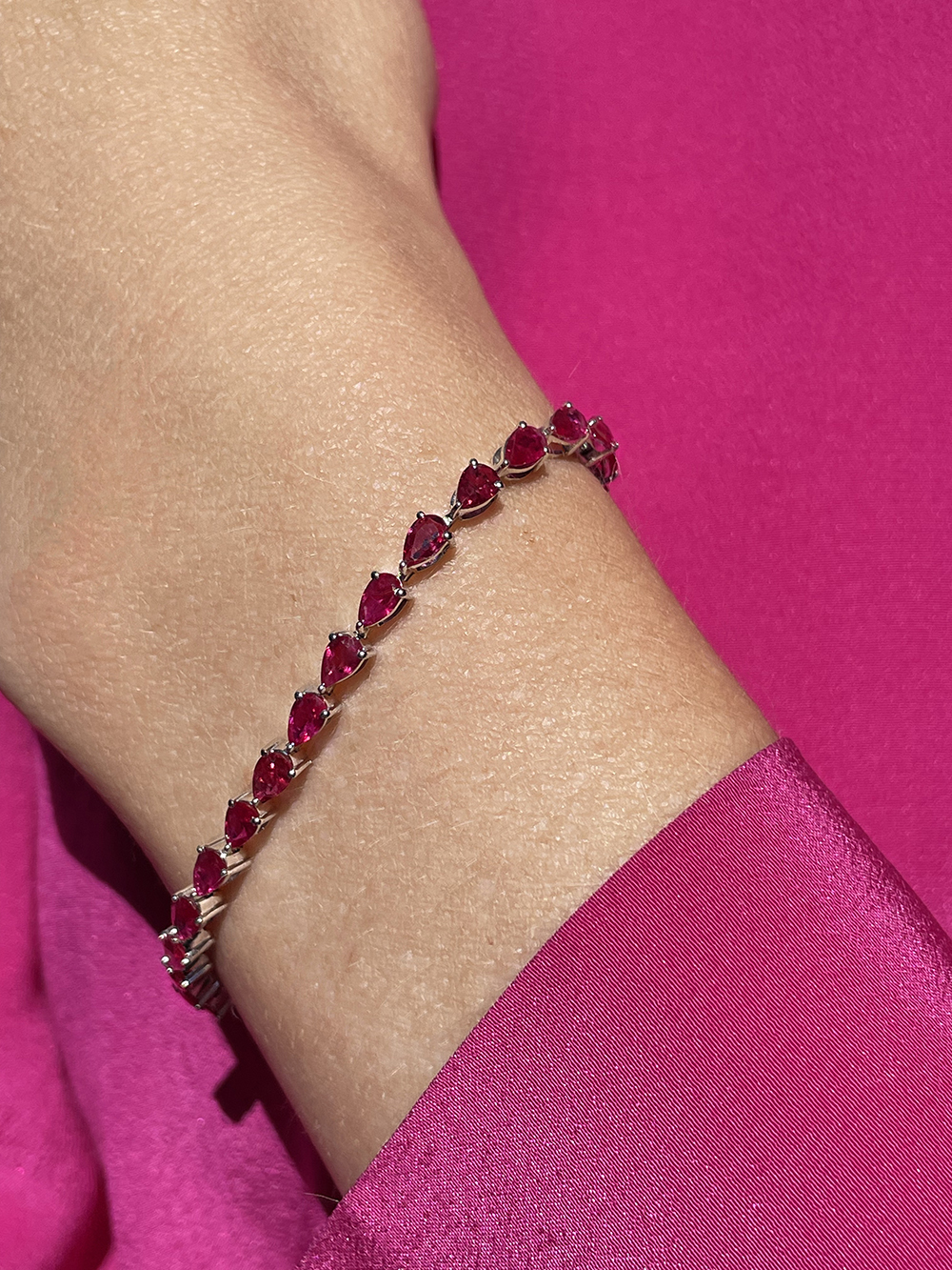 Pear Shape Ruby Tennis Bracelet 18k White Gold