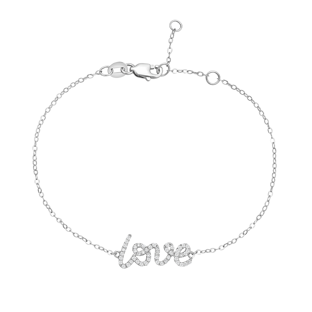 White Gold and Diamond Love Script Bracelet