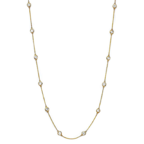 2.60 Carat Gold Station Necklace with Bezel Set Diamonds All the Way Around