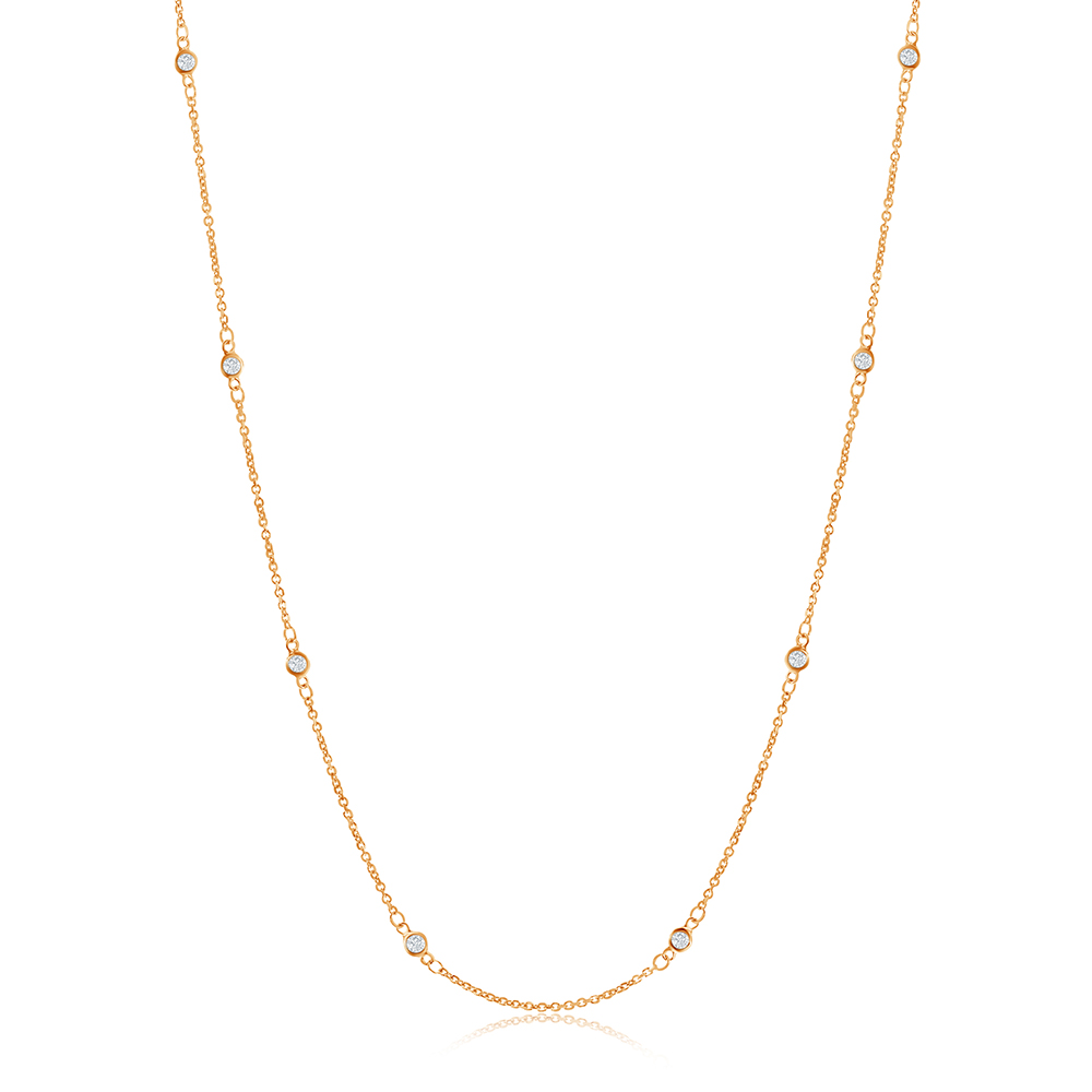 0.30 Carat 14k Gold Station Necklace with Bezel Set Diamonds All the Way Around