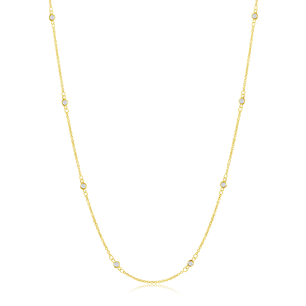0.30 Carat 14k Gold Station Necklace with Bezel Set Diamonds All the Way Around