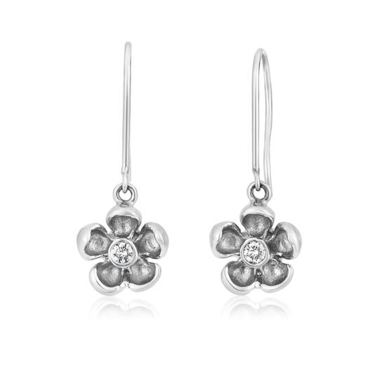 Five Petal 14k White Gold and Diamond Flower Drop Earring | Marisa Perry by Douglas Elliott