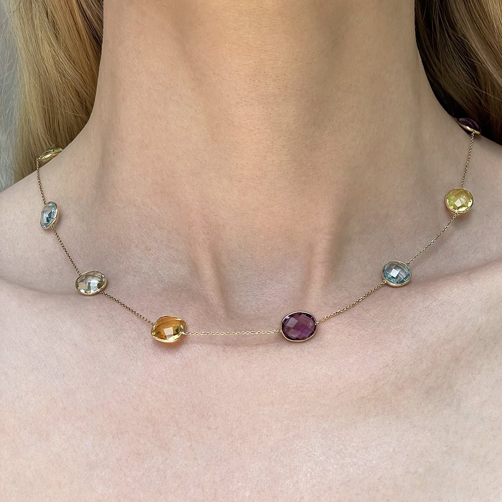 5.15 carat Multicolor Necklace 18k Yellow Gold