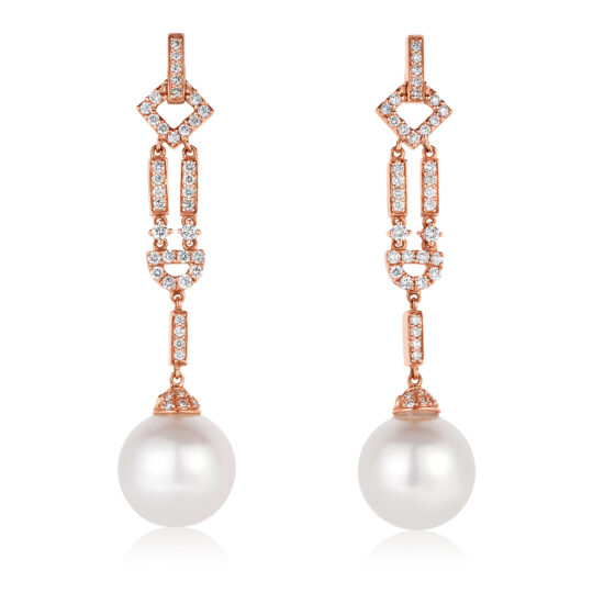 Art Deco Rose Gold and Diamond Drop Empire Earring with Pearls | Marisa Perry by Douglas Elliott