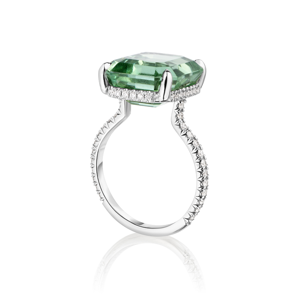 12.45 carat Emerald cut Mint Green Tourmaline Katherine Ring | Marisa Perry by Douglas Elliott