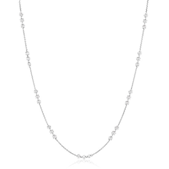 Delicate White Gold Floating Threaded Diamond Necklace