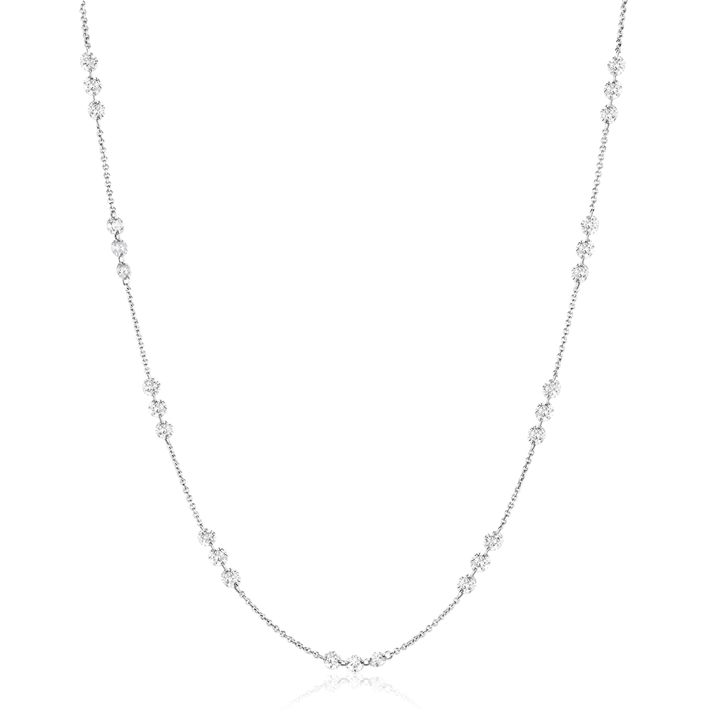 Delicate White Gold Floating Threaded Diamond Necklace