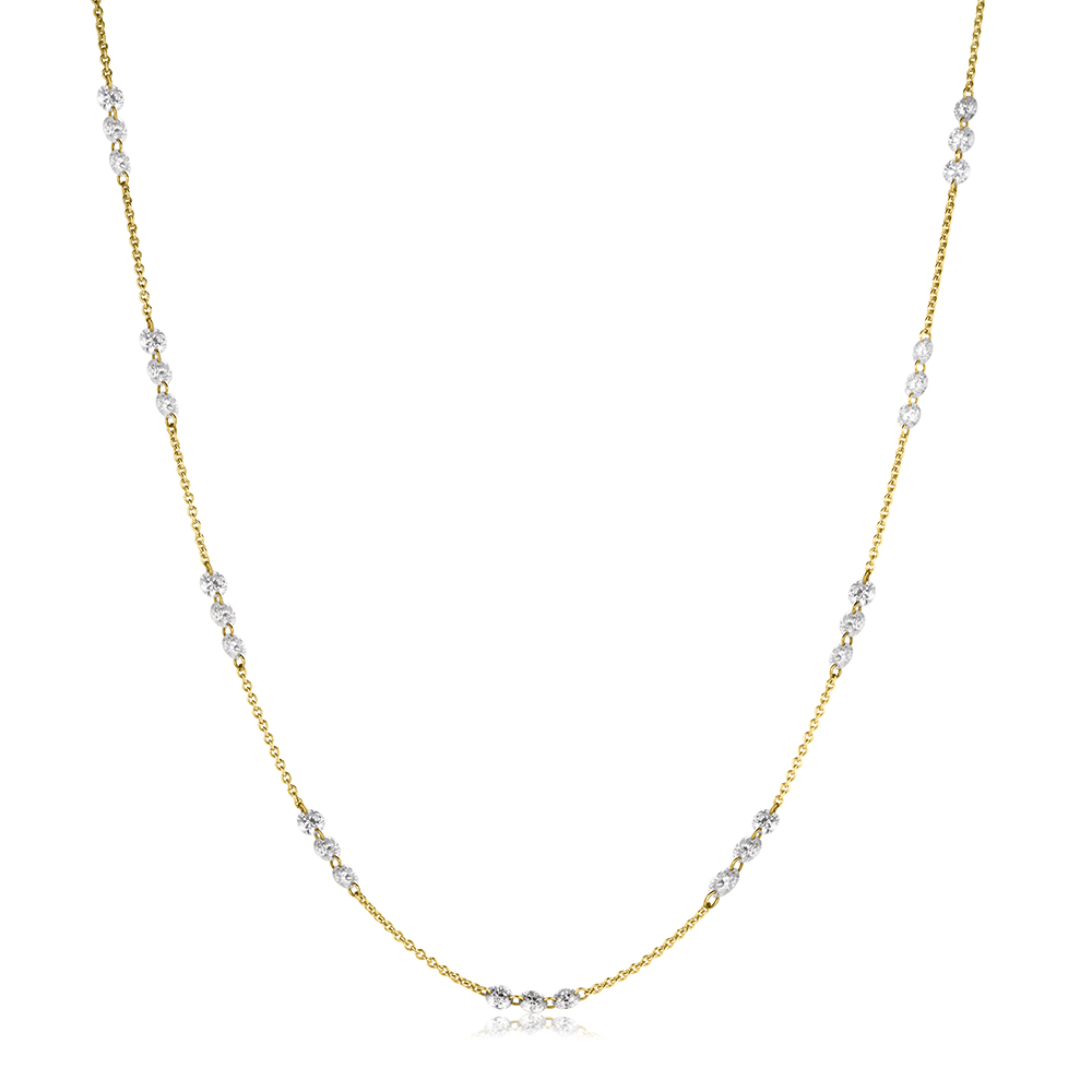 Delicate White Gold Floating Threaded Diamond Necklace