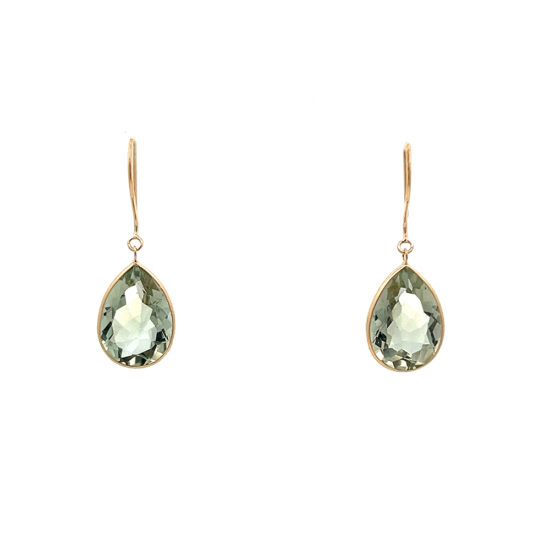 Light Green Amethyst Pear Shape Earrings 18k Yellow Gold