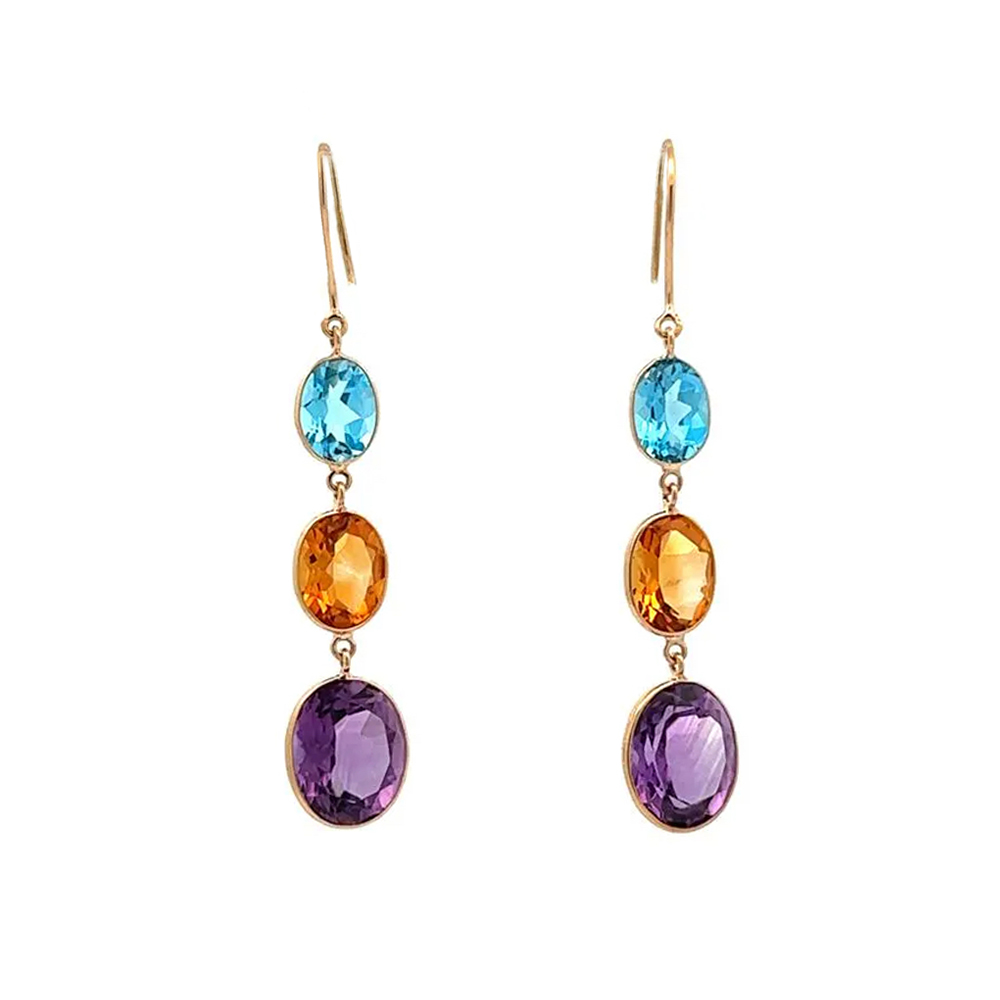 Multicolor Drop Earrings 18k Yellow Gold