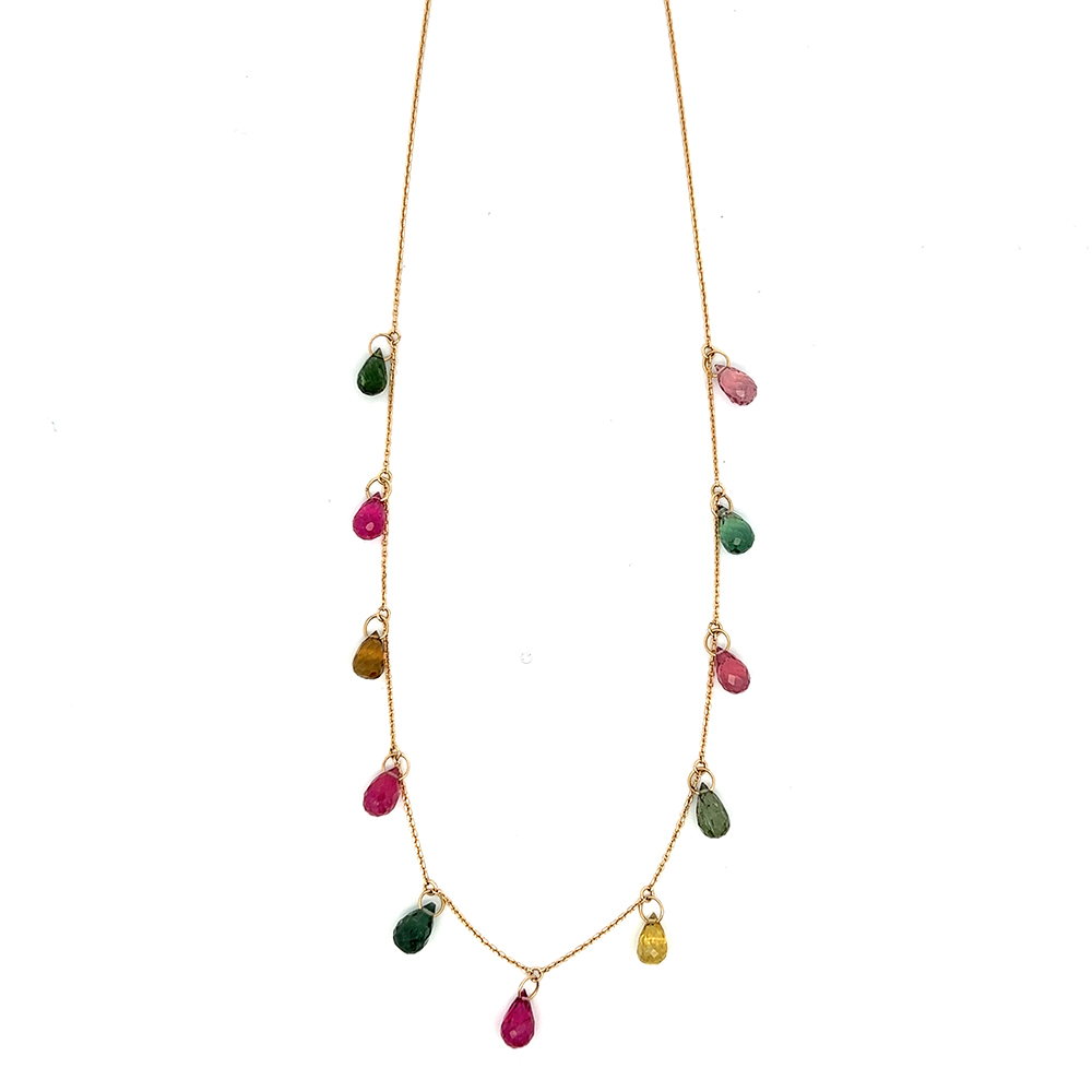 Multicolor Pear Shape Dangling Necklace 18k Yellow Gold