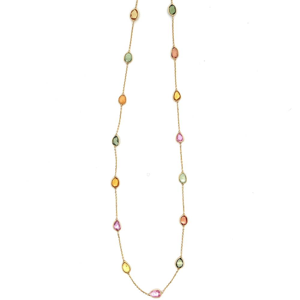 Multicolor Sapphire Necklace 18k Yellow Gold