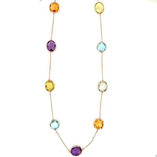 5.15 carat Multicolor Sapphire Necklace 18k Yellow Gold