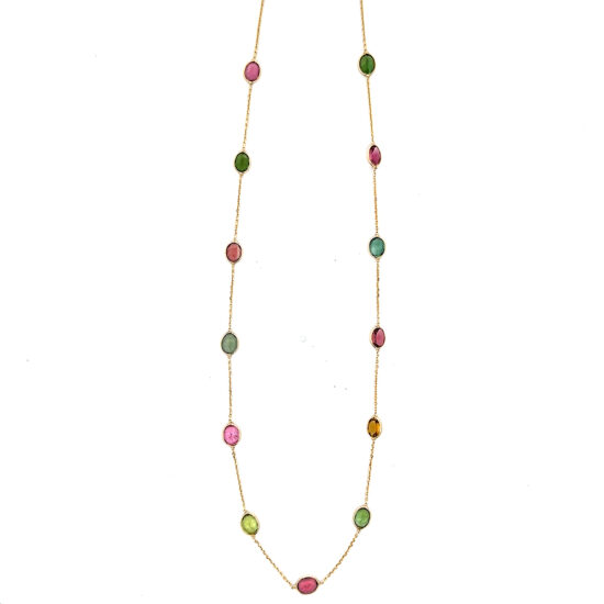 1.33 Carat Multicolor Sapphire Necklace 18k Yellow Gold