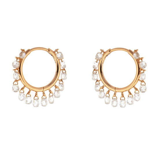 18k Rose Gold Hoop Earrings with Briolette Diamonds