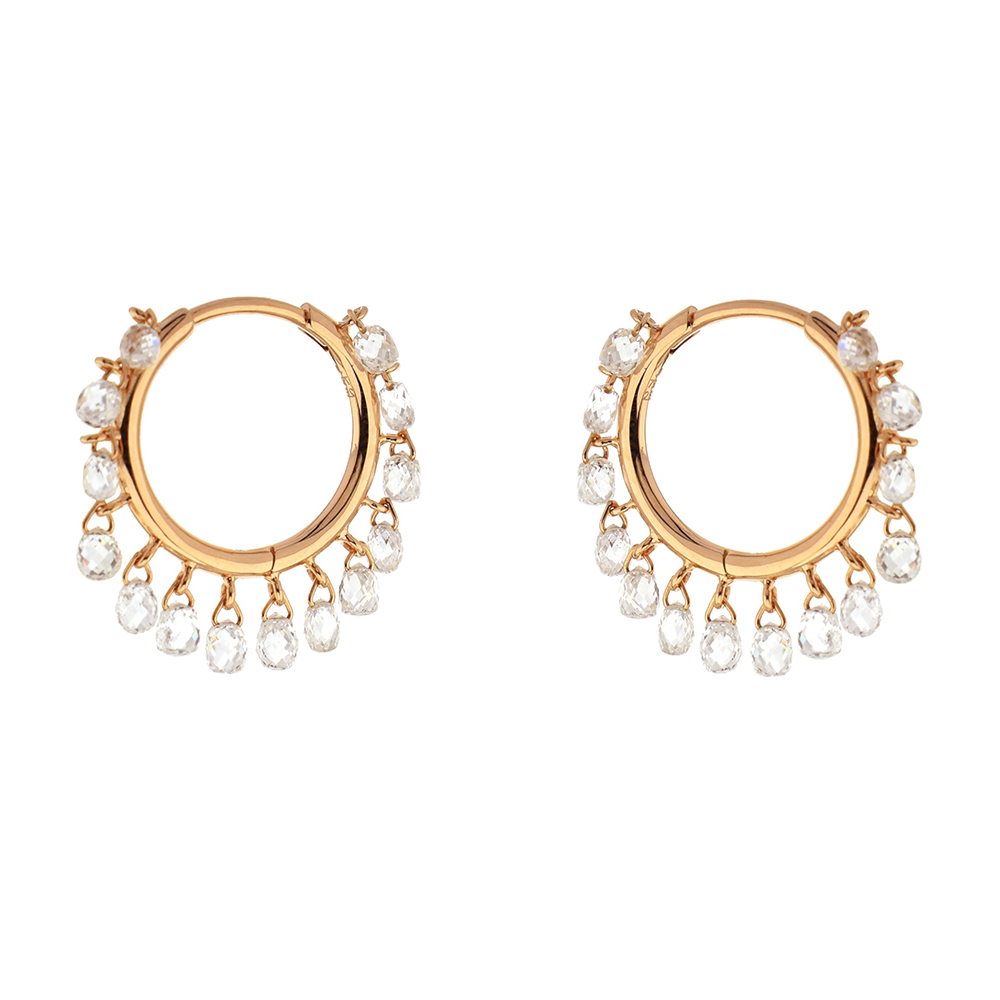 18k Rose Gold Hoop Earrings with Briolette Diamonds