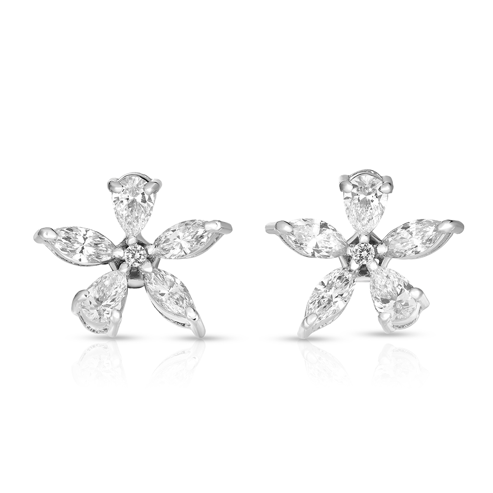 14K White Gold Diamond Flower Earrings - 1.57 Carats