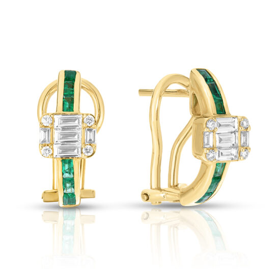 Yellow Gold and Emerald Serenity Hoop Earrings with Diamonds