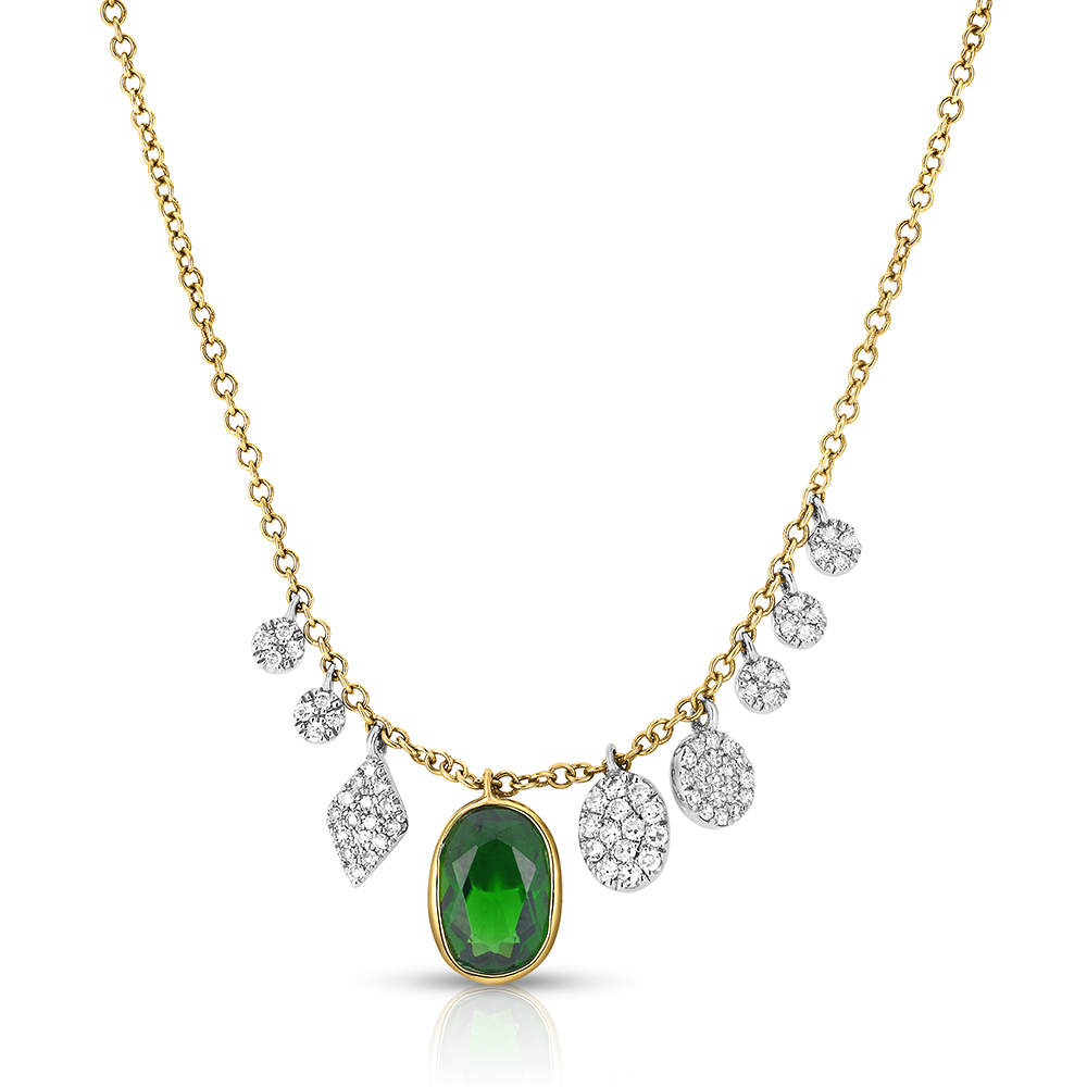 White and Yellow Gold Emerald And Diamond Modern Hollywood Glam Necklace