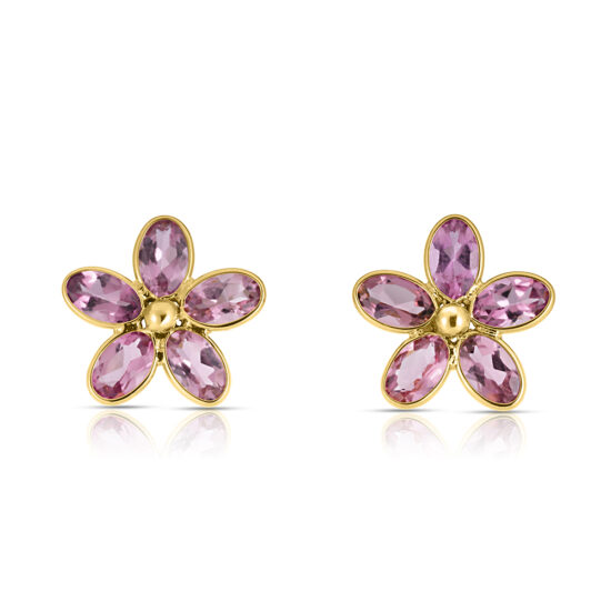 18K Yellow Gold Pink Sapphire Flower Earrings - 0.52 Carats