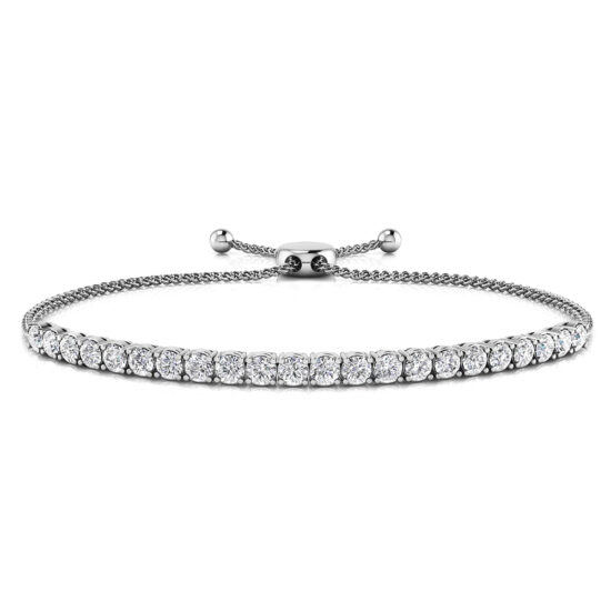 14K White Gold Diamond Bolo Bracelet - 2.20 Carats