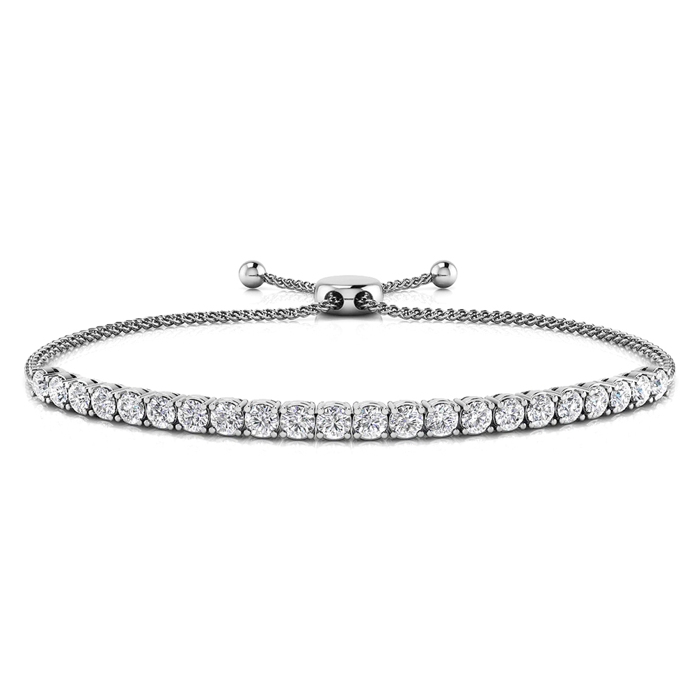 14K White Gold Diamond Bolo Bracelet - 2.20 Carats