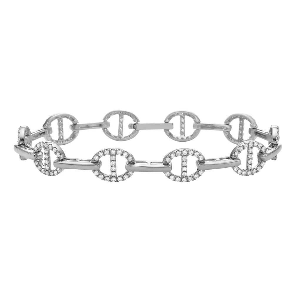 18k White Gold and Diamond Link Bangle Bracelet