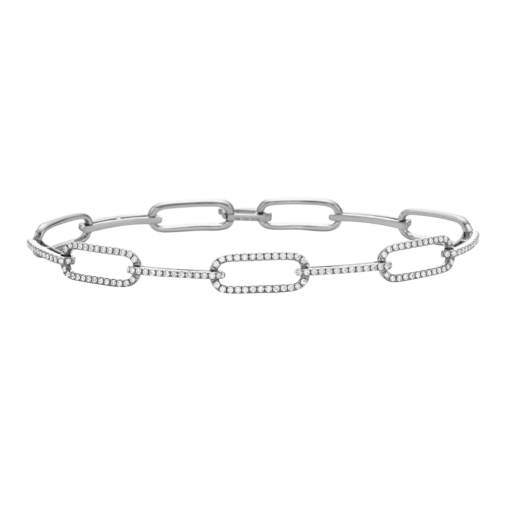 14K White Gold Diamond Paperclip Bracelet - 0.86 Carats