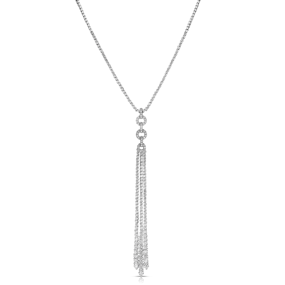 14k White Gold Cascading Diamond Tassel Necklace