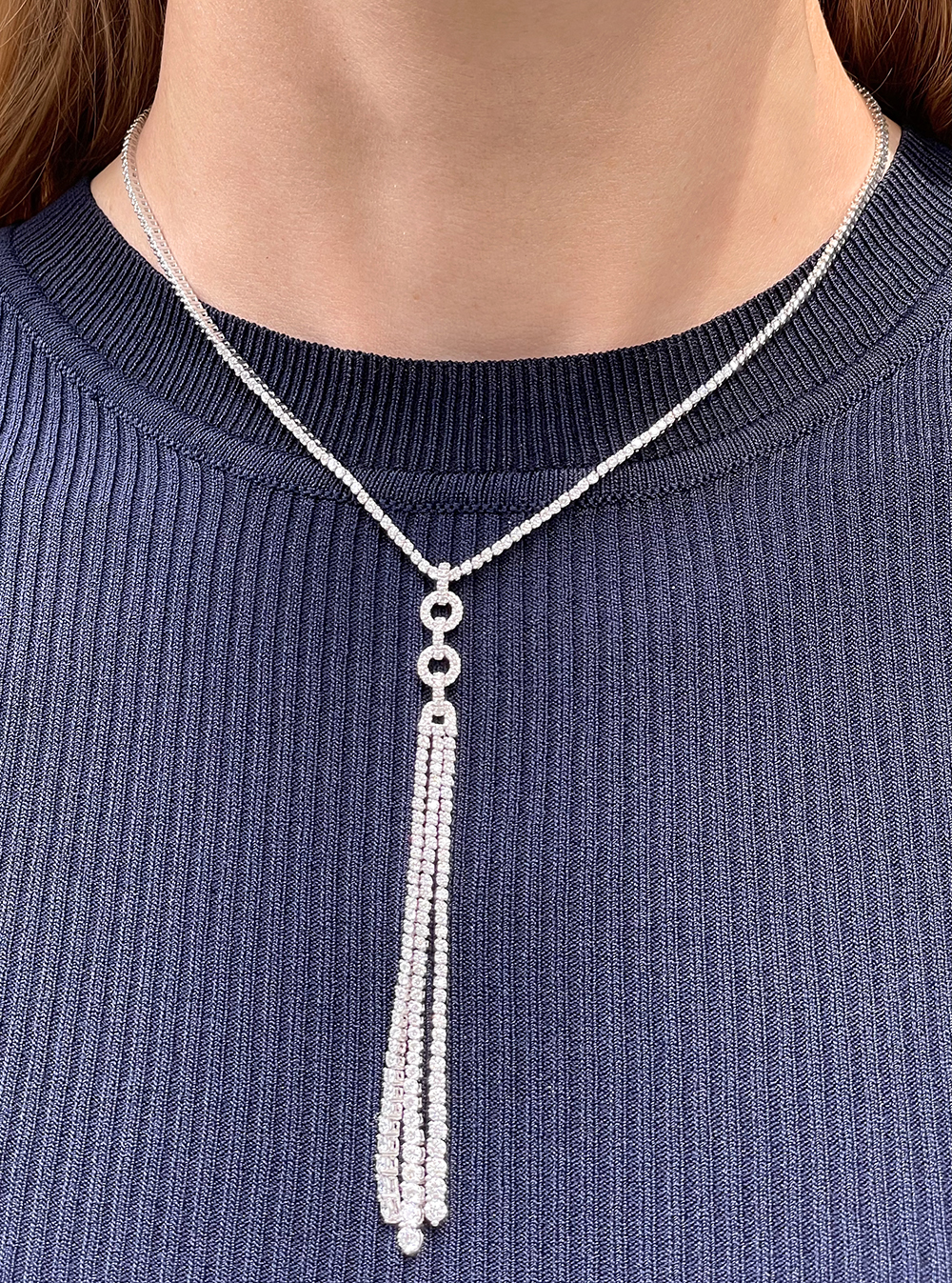 14k White Gold Cascading Diamond Tassel Necklace